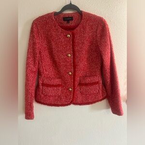 Talbots Tweed Wool Blend Fringe Blazer Jacket Womens Size 4